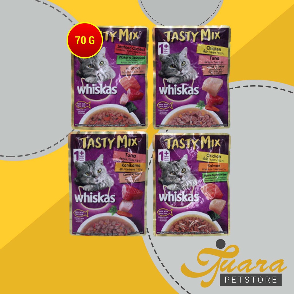 Whiskas Tasty Mix Wet Food Makanan Kucing Basah Pouch 70 Gram