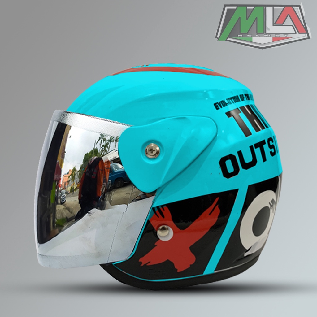 Helm Dewasa Half Face Inovation Motif Out Side Kaca Silver Pelangi Untuk Pria Dan Wanita Dewasa SNI COD Free Packing Dus