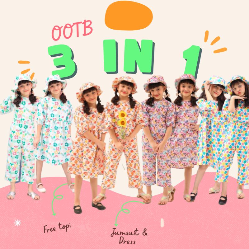 (COD) OOTB STYLE 3 IN 1 (DRESS+JUMPSUIT+BUCKETHAT) by OOTB