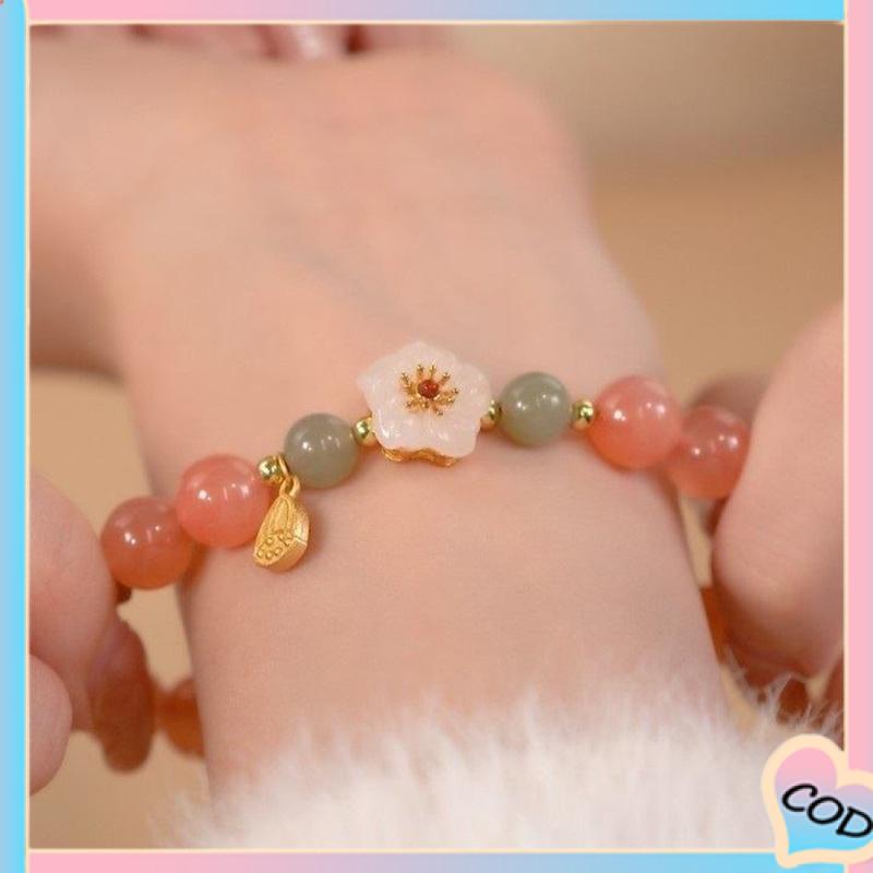 COD❤️Jade Bead Gelang Kecil Peach Blossom Woven Perempuan Desain Niche Mahasiswa Pacar Hadiah-A.one