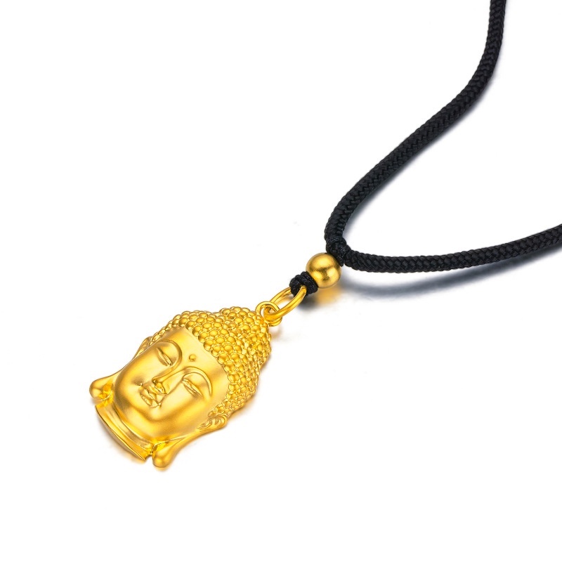 Goldkingdom Fashion Perhiasan Emas Asli Kadar 375 Bangkok Aksesoris Ready Stock Lapis Emas Unisex Mutiara Nikel Perdamaian Buddha Kepala Liontin Buddha Kalung