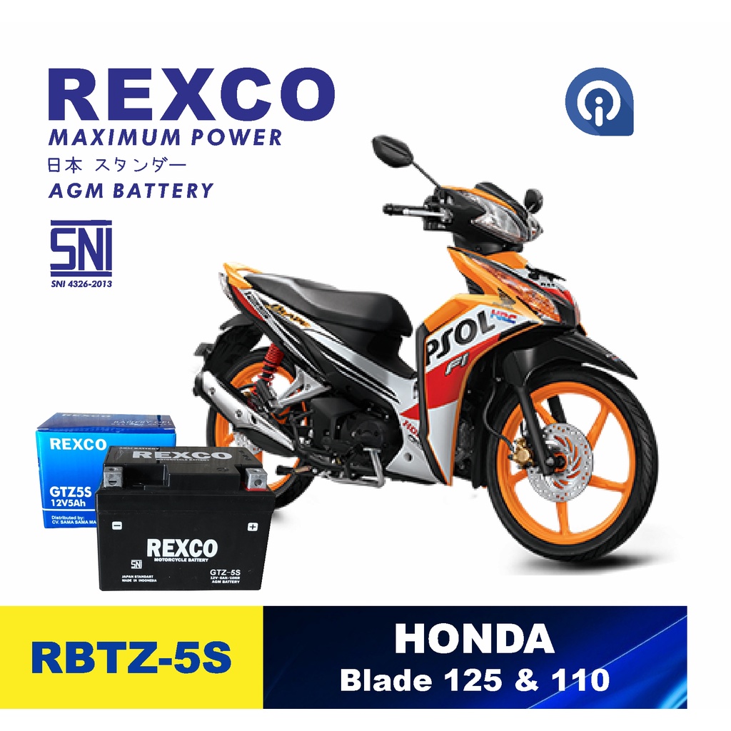 Accu Aki Motor HONDA BLADE 110 125 ORIGINAL REXCO GTZ5S