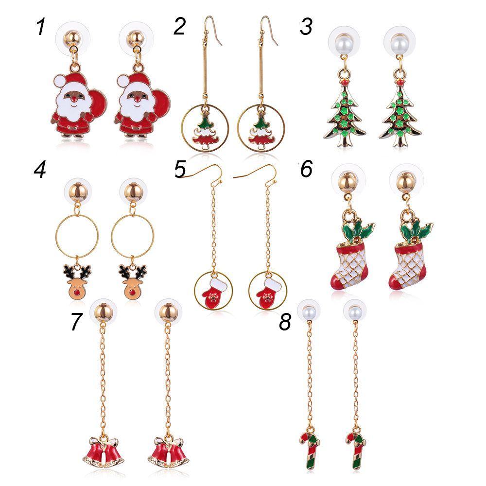 R-flower 1pasang Anting Natal Drop Menjuntai Kaus Kaki Kruk Xmas Hadiah Kait Telinga Stud