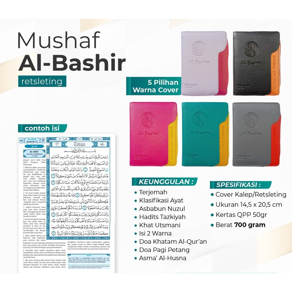 Mushaf Al-Bashir edisi kalp Kancing, sangat serasi bagi muslimah AL QURAN KALP A6