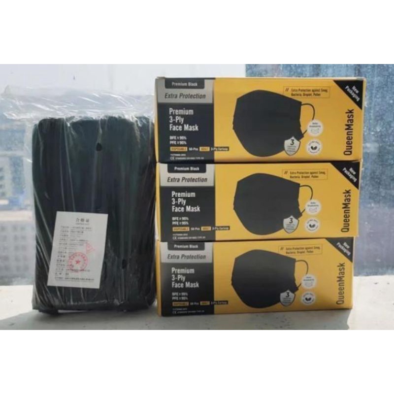 Masker 3ply Earloop box isi 50pcs hitam full