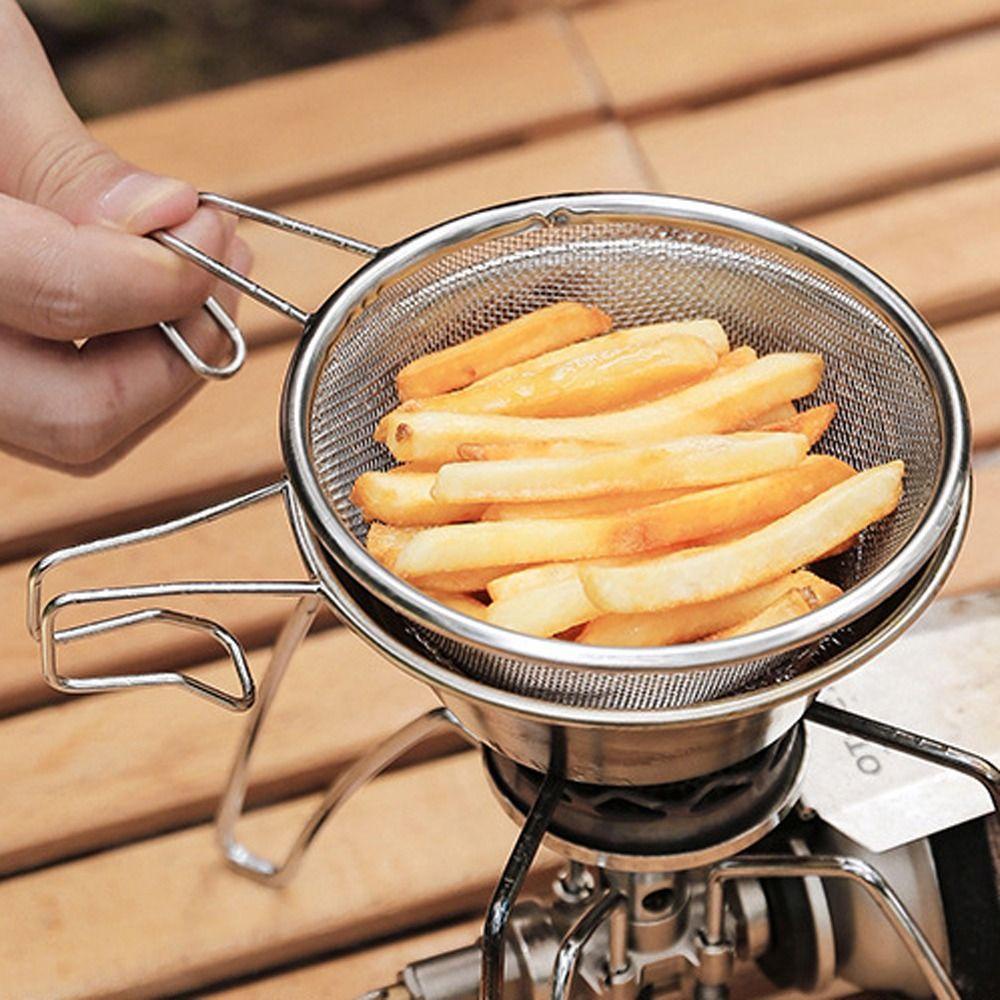 Lanfy Saringan Jaring Peralatan Makan Piknik Hand Held Cooking Utensils Peralatan Camping Saringan Minyak Outdoor Camping Net Bowl Strainer