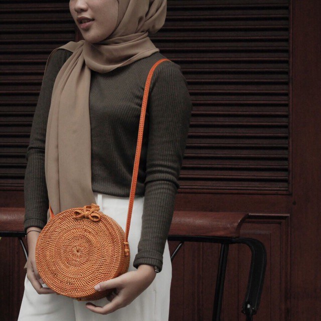Tas Rotan Bulat Murah - Tas Selempang Rotan Murah - Sling Bag Rotan Murah
