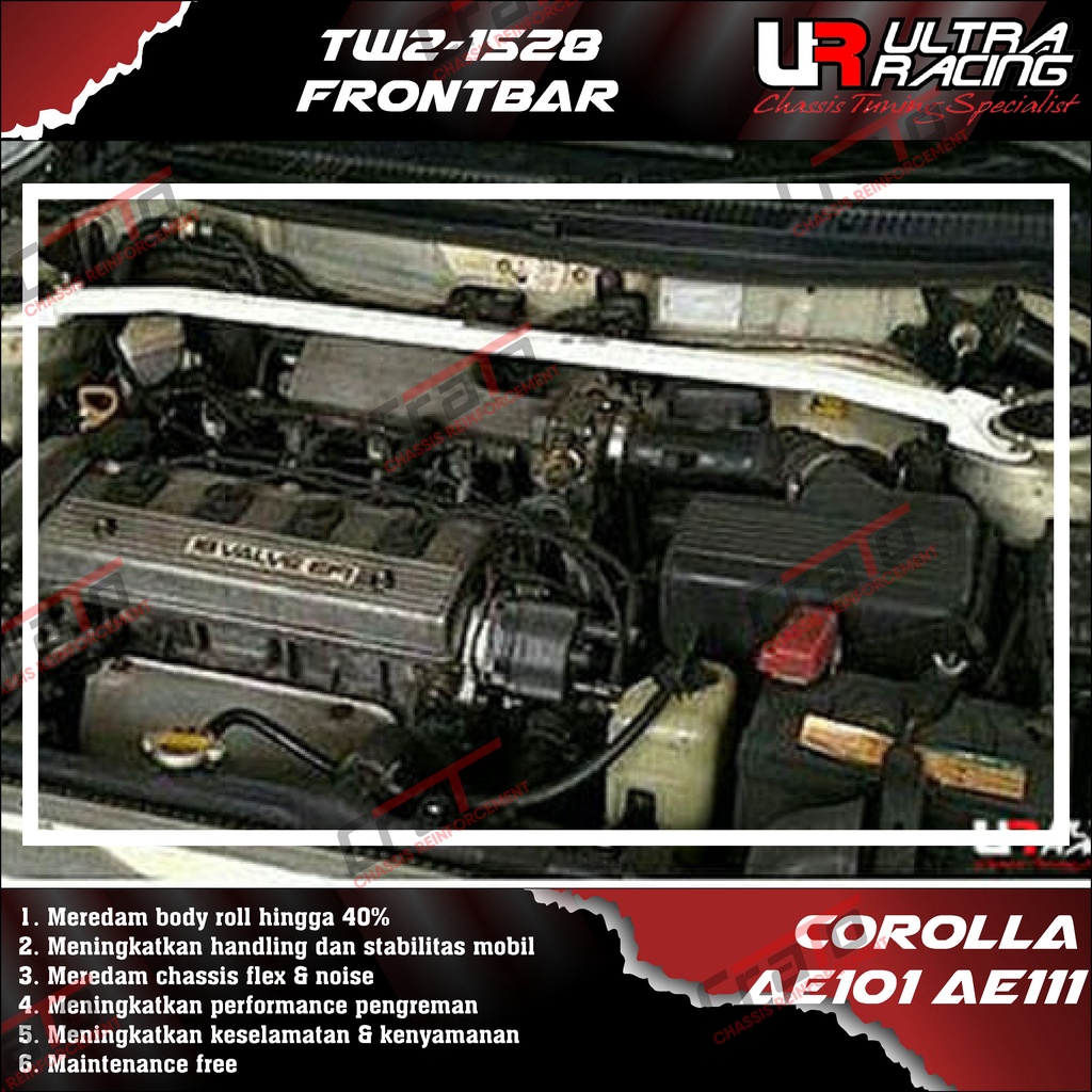 Aksesoris Stabiliser ULTRA RACING Safety Bar - Frontbar Front Strutbar 2 Points - Toyota Corolla AE1