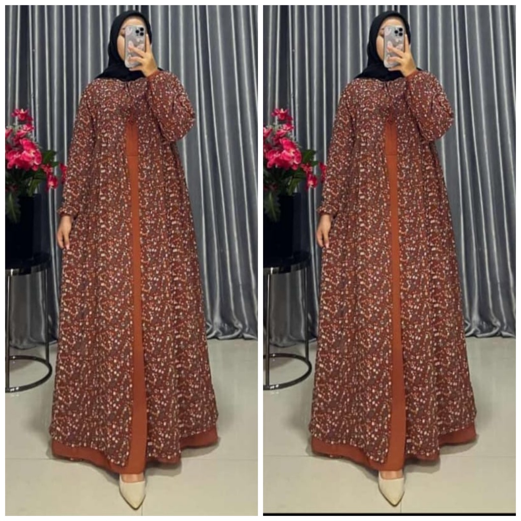 gamis rompi ceruty bebydoll full puring bunga