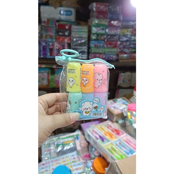 STABILO MINI SET 6 IN 1 WARNA WARNI SERBAGUNA / STABILO SET POMPOM FRIENDS LUCU / STABILO SET UNTUK 