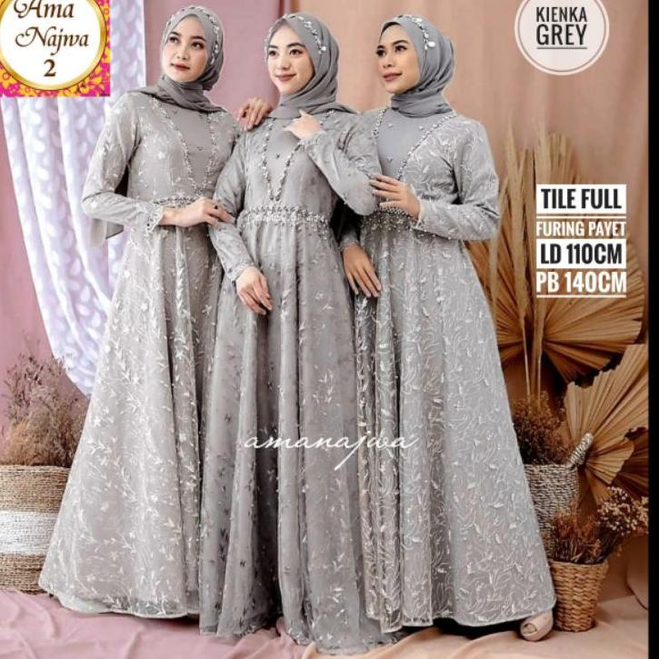 KODE-WP16 Kienka LD 110cm gamis kondangan best seller brokat full furing mix mutiara ori by mudra(RE