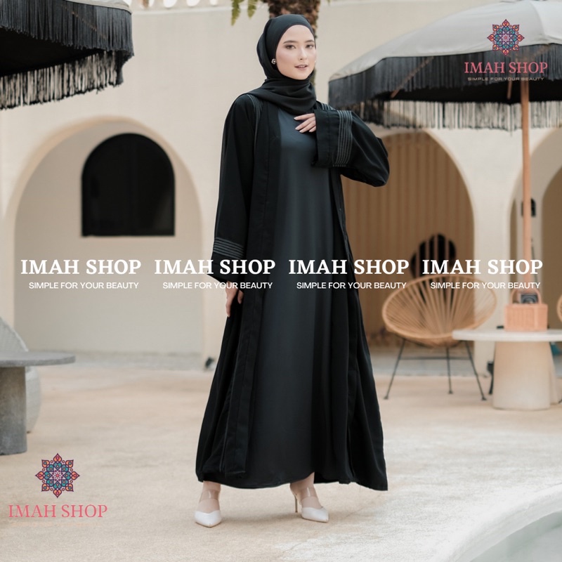 ABAYA FATIMAH LIST HITAM POLOS EXCLUSIVE DUBAI ARAB TURKEY KEKINIAN By Imah Shop