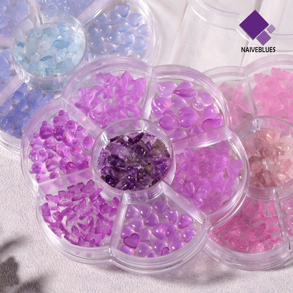 Naiveblue 1 Kotak Ornamen 3D Bahan Resin Warna Cerah Untuk Dekorasi Manicure DIY