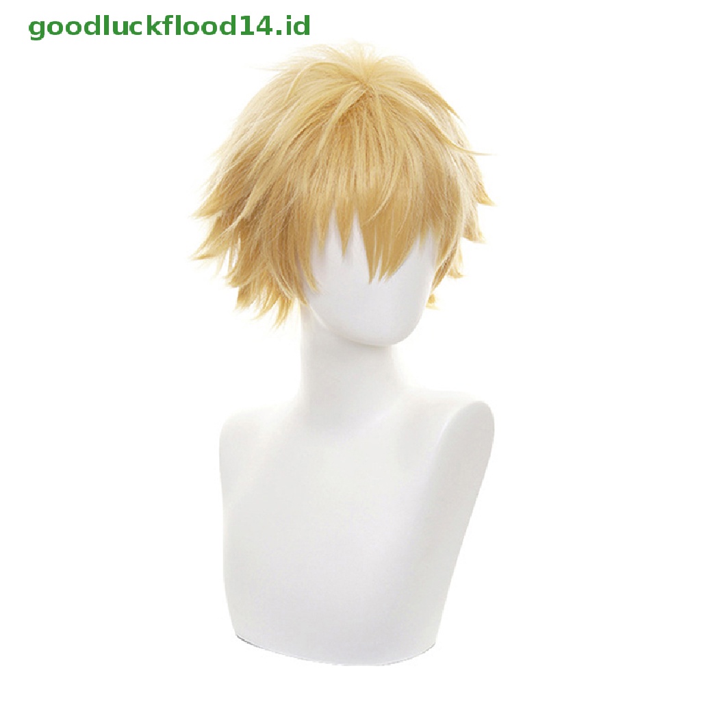 Wig Rambut Pendek Pria Model Rantai Denji Warna Emas Untuk Kostum Cosplay Halloween