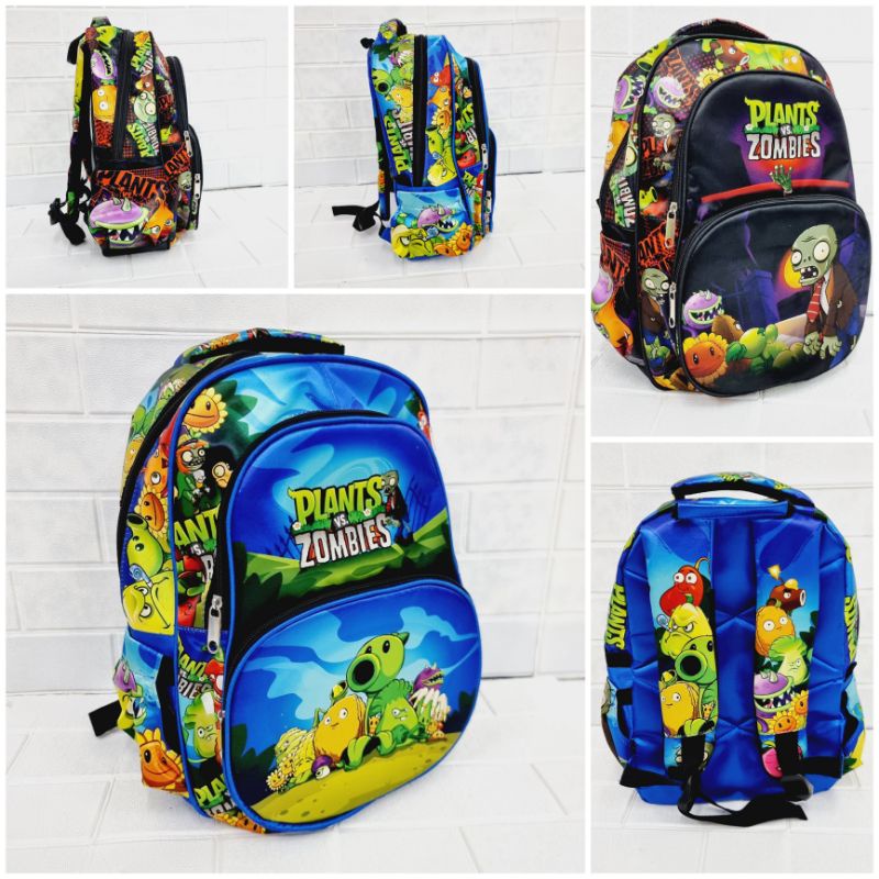 Tas Ransel 15&quot; - 18&quot; PLANT VS ZOMBIE (3 Kantong) Cocok untuk Anak TK - SD