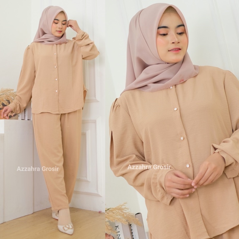 Zuini Set Ld112 - SetCel Crinkle Air Flow Jumbo Bigsize Oversize One Set Setelan Wanita / 381-6979