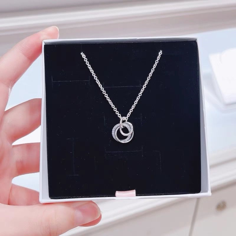 Pandora Kalung 925 Silver Dengan Liontin Bentuk Hati Kubik Zirkonia Untuk Wanita