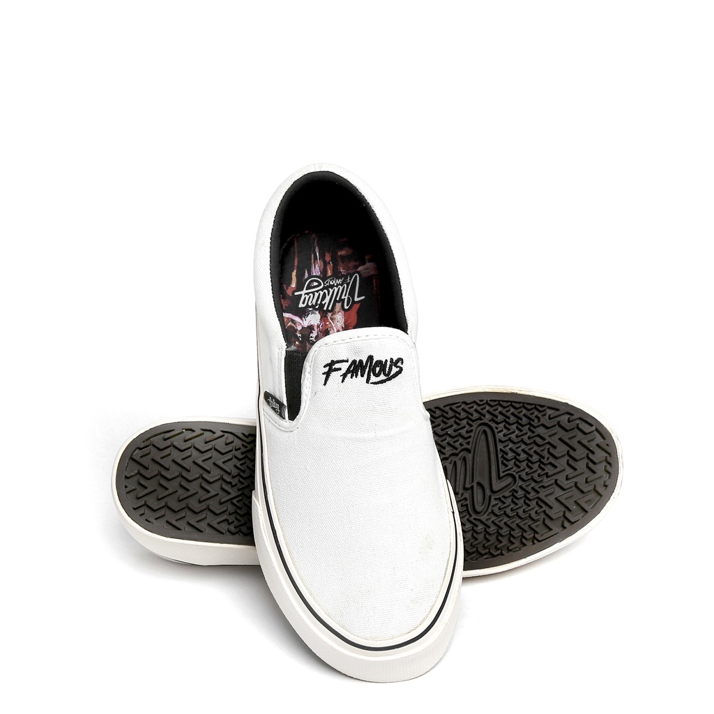 Vulking Sepatu Slip On Pria Low Casual Skate Street Style Castor Pollux White Canvas Original