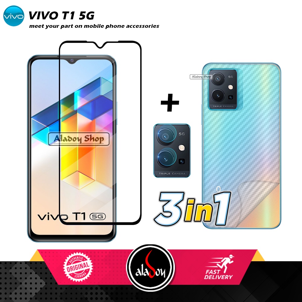 PROMO 3 IN 1 PAKET Tempered Glass Vivo T1 5G Free Tempered Glass Camera dan Skin Carbon
