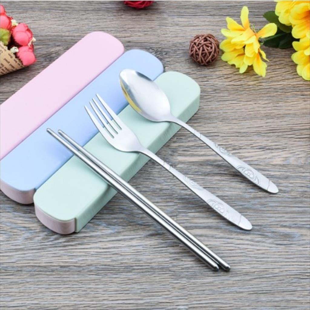 Alat Makan Sendok Garpu Sumpit Stainless Set + Kotak