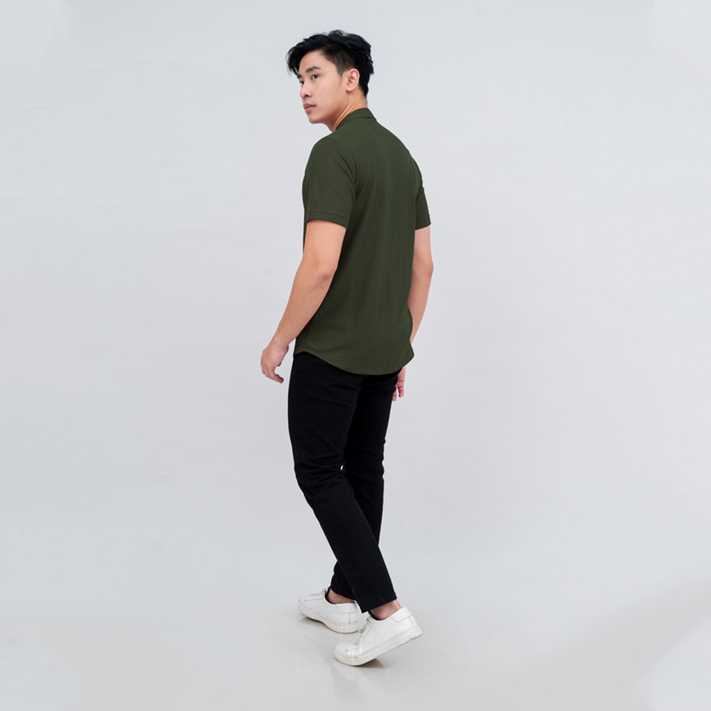 BROGUY Kemeja Pria Lengan Pendek Kerah Sanghai Casual Polos Slimfit Size M - XXL ARMY