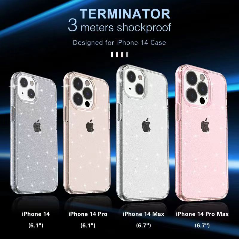 Hard Case Transparan Glitter Shockproof Cover iPhone 14 Pro Max 13 12 11 Pro Max 8 7 Plus X XR XS Max