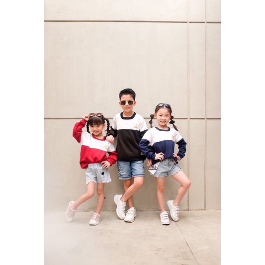 Crewneck kombinasi Anak /Sweater kombinasi anak/ embordery (Unisex) Kombinasi Warna