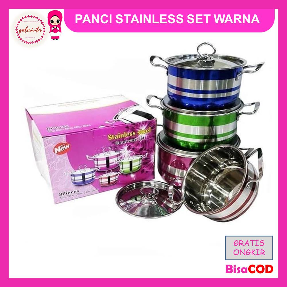 Panci Set Hologene High Pot Warna / Set Panci Motif Rainbow / Panci Stainless Steel