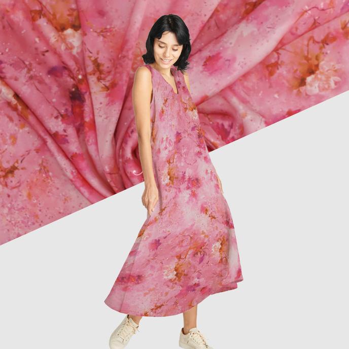 Silky Strech Motif Abstract Bunga Fairy (PINK) (Alta Moda)*