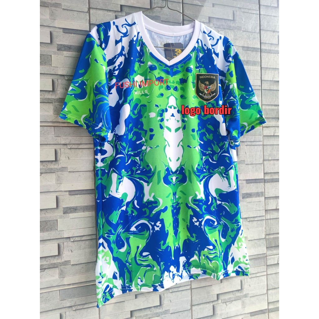 Jersey Baju Bola Timnas Indonesia Pre-Match White Green Shirt New 2022 2023 Grade Ori