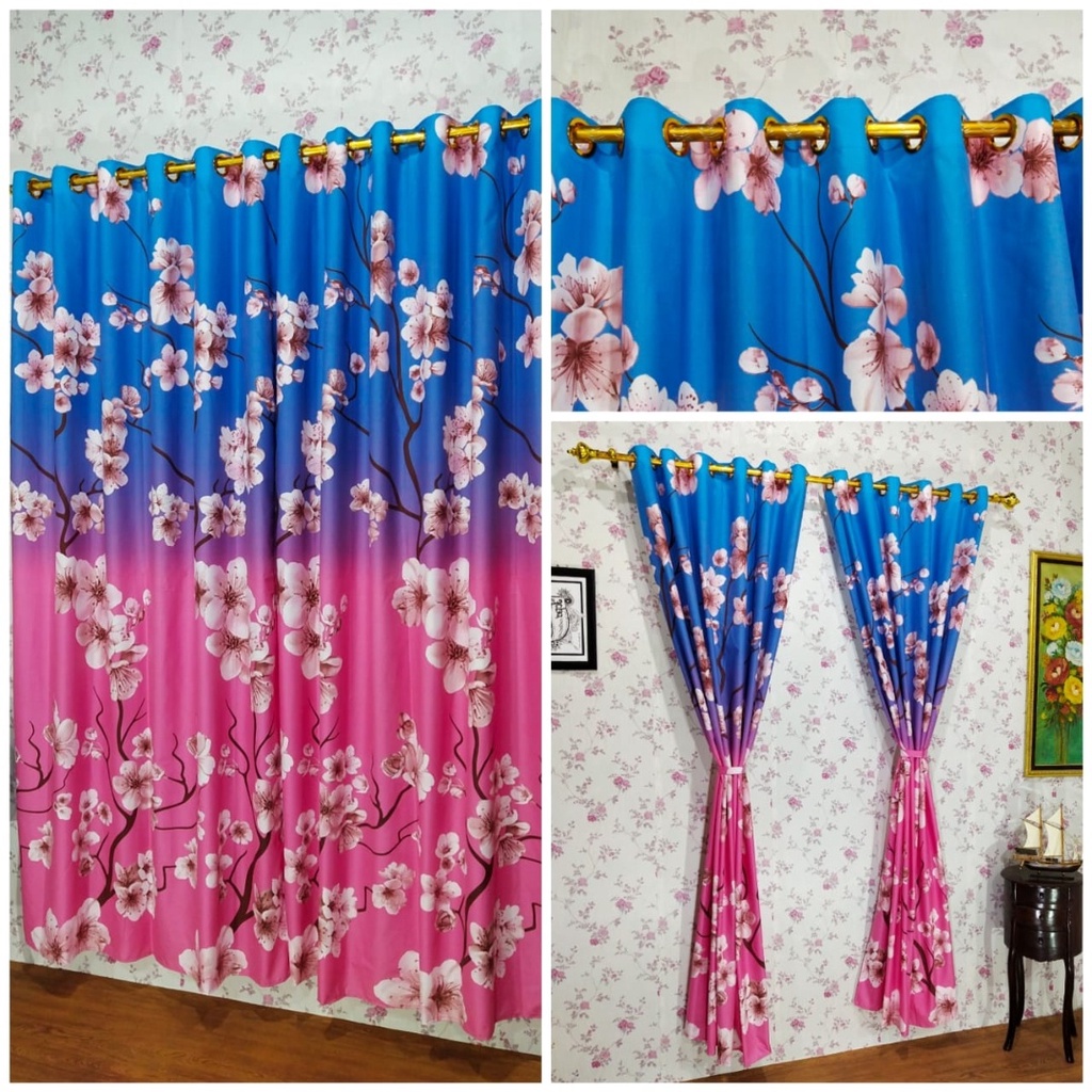 Gorden Motif Bunga Gorden Jendela Tirai Jendela Ring 12 kain Halus Gorden Pintu Ukuran Lebar 135cm Tinggi 220cm