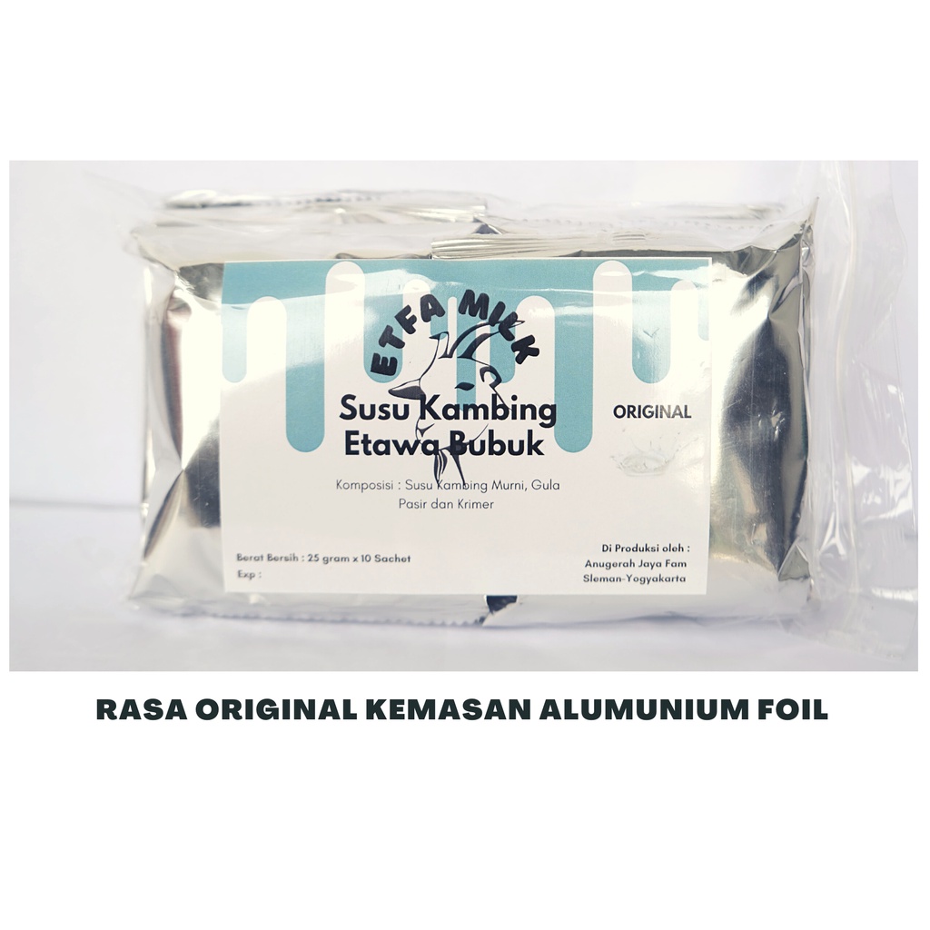 

Susu Kambing Etawa Bubuk Organik 250g Kemasan Sachet Rasa Original Bantu Atasi Sesak Nafas Asma dan Infeksi Paru-Paru