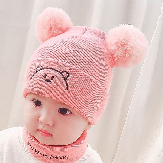 Topi Bayi Rajut PomPom Bear - 4692