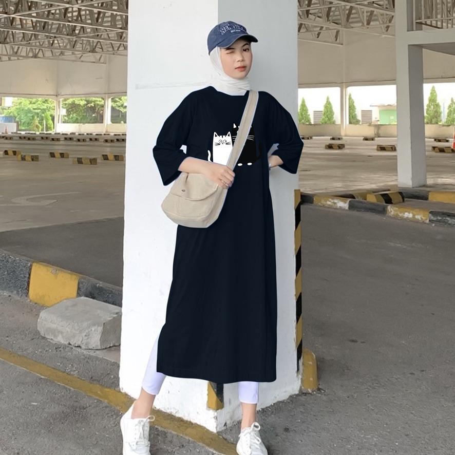 Baju Dress Oversize Tunik Premium MEOW LOVE Oversized Dress Tshirt polos