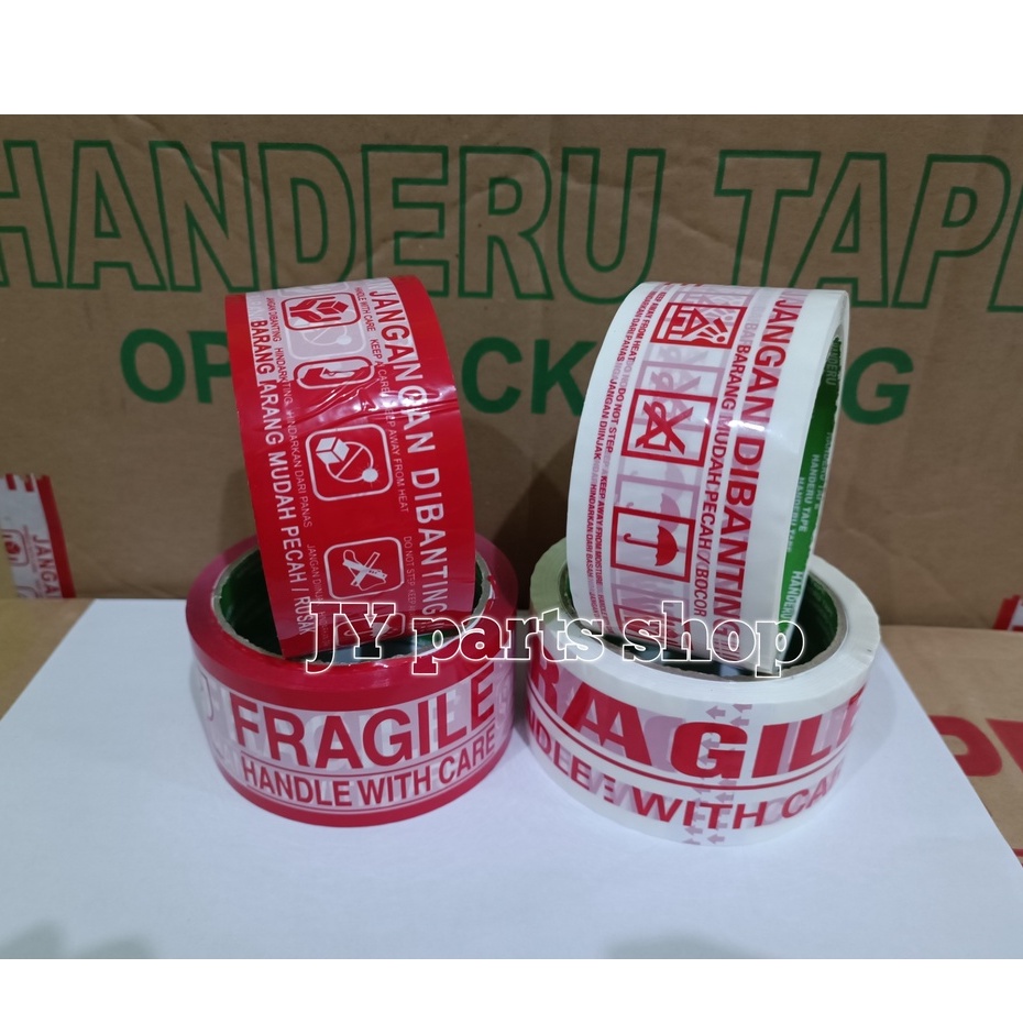 lakban opp fragile merah putih 48 mm handeru