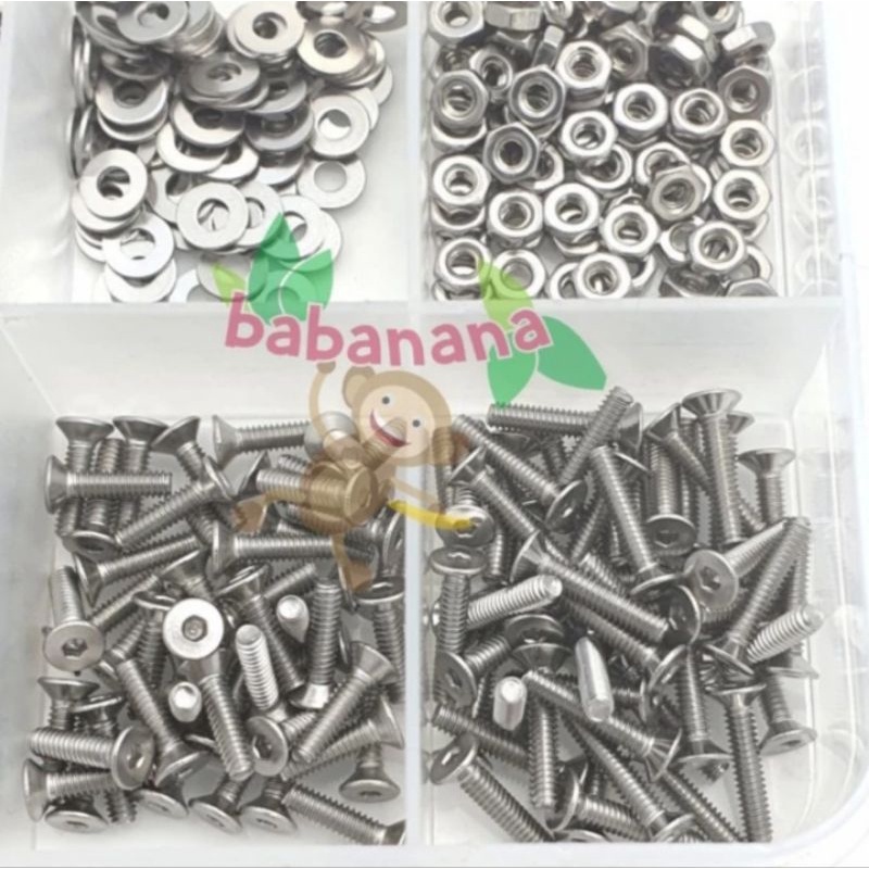 600pcs M2 flat head countersunk baut hex screw mur washer nut