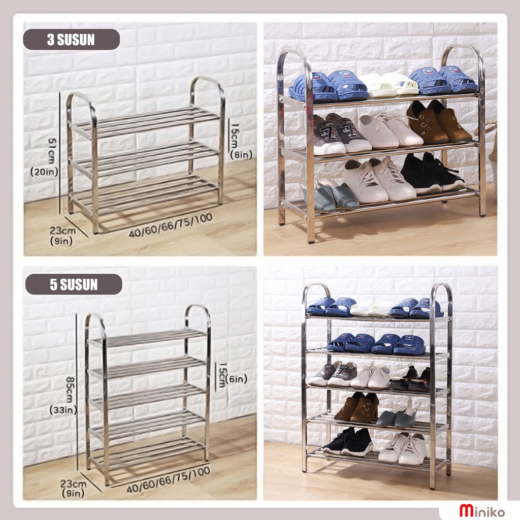 Rak Sepatu &amp; Sendal Stainless Steell 3,4 dan 5 susun  / Tempat Untuk Alas Kaki Bahan Kuat + BOXX