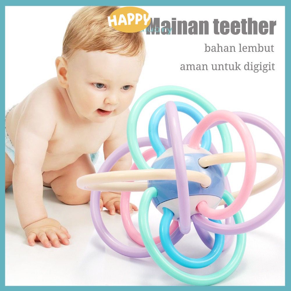 Mainan Bayi Manhattan Bola / Rattle teether bayi karet lembut / Mainan Gigitan Teether Bayi / Mainan Bayi Bola Manhattan Silikon / Taather Bayi Lembut BPA FREE (BIC)