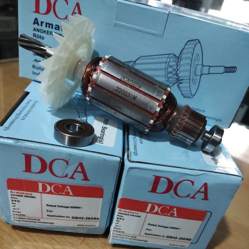ORIGINAL PARTS 〽️ 1 Paket Armature DCA • GBH 2-26 DRE ➕ 2 Bearing Depan BD 607 & Belakang BB 609 | A