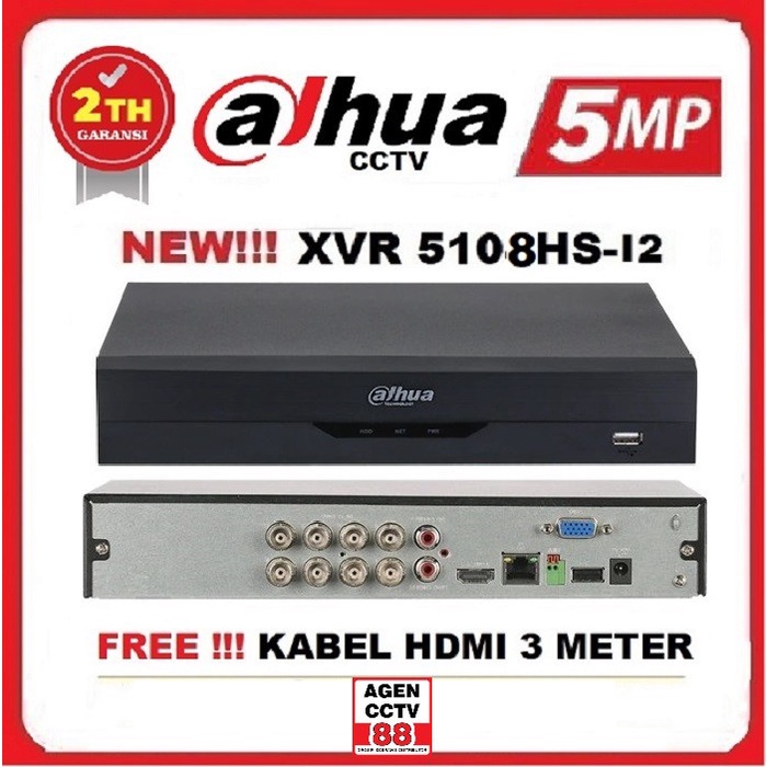 DH-XVR5108HS-I2 DVR DAHUA 8CH 8 Chanel 5MP H.265 1920p FREE HDMI+LAN+Free 1 Tas Batik