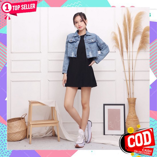Arasi Jaket Jeans Wanita Crop Import Korea Jacket Wanita Terbaru 2021  Fwr - Jaket Crop Jeans Wani