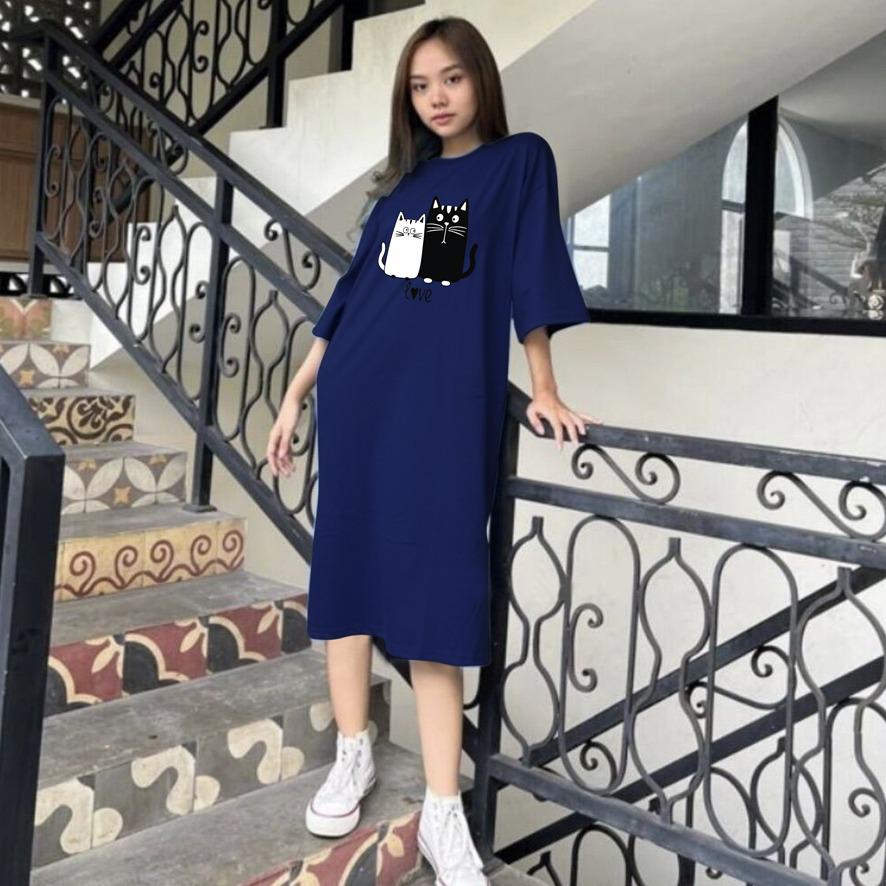 Baju Dress Oversize Tunik Premium MEOW LOVE Oversized Dress Tshirt polos