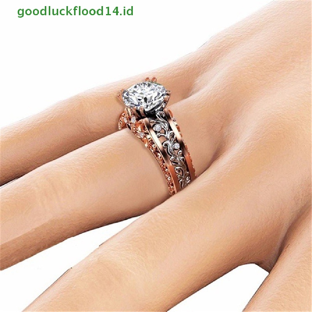 1 Pc Cincin Wanita Bahan Logam Aksen Batu Permata Kristal Zircon Model Hollow Untuk Pernikahan