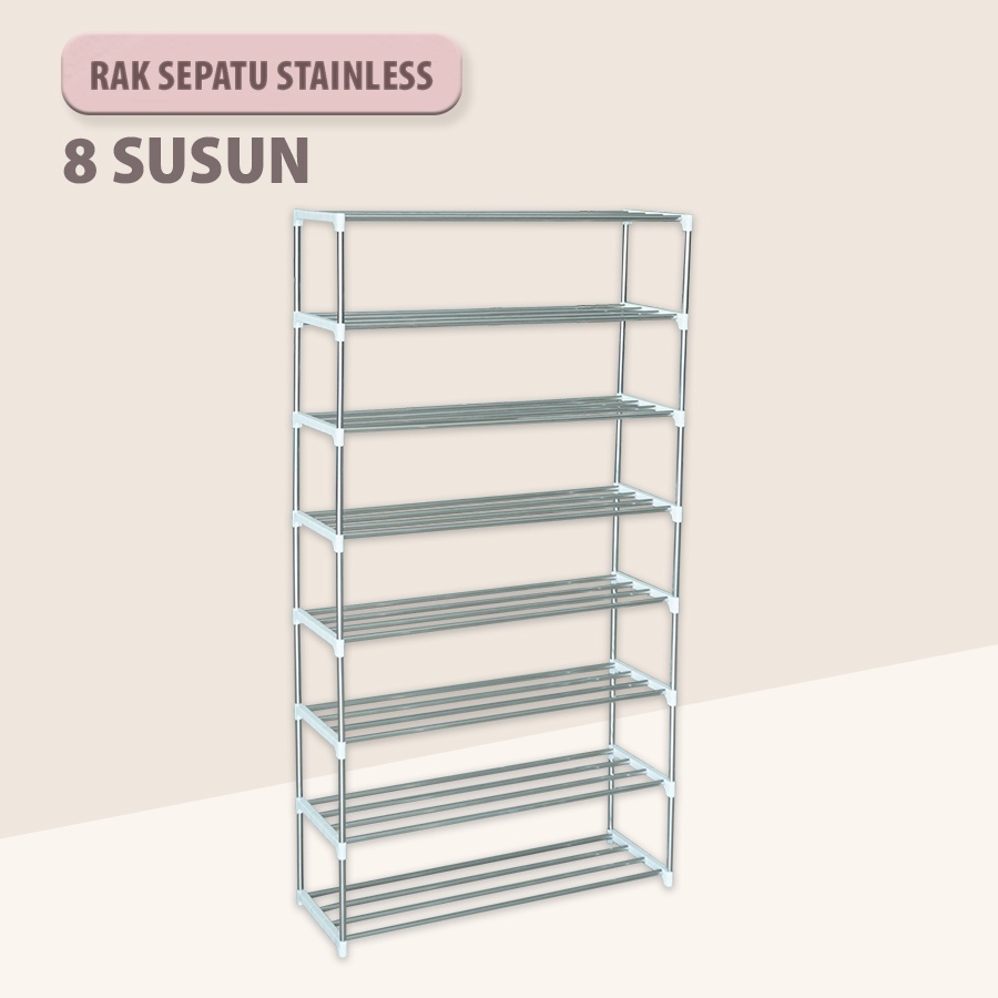 Rak Sepatu Sandal 8 Susun Stainless Steel Besar Portable Multifungsi