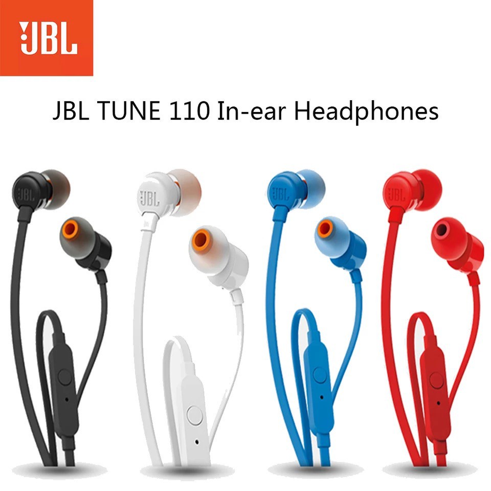 Jbl T110 Headset Earphone Earbuds Sport Musik Stereo Deep Bass Kabel Jack 3.5mm Dengan Mic