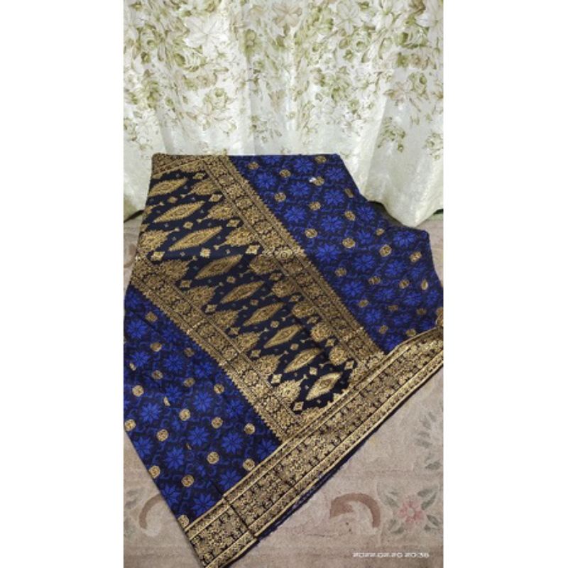 Kain batik songket printing biru/bahan kain Prada /songket Palembang