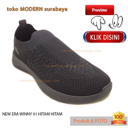 Sepatu anak casual slip on kain rajut NEW ERA WINNY 01 HITAM HITAM