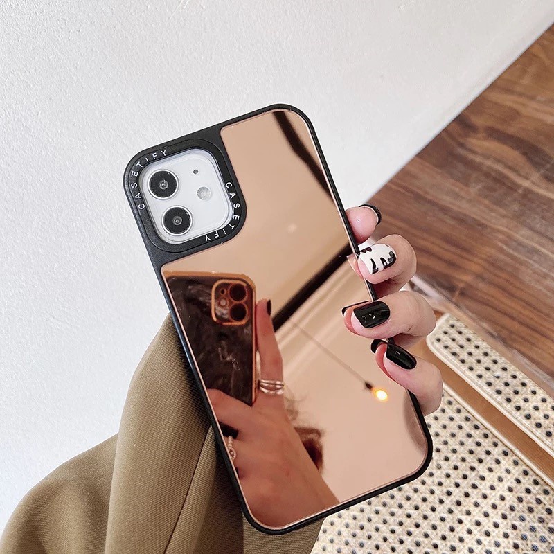 C120 Iphone 6 6+ 7 7+ 8 8+ XR X XS XS MAX Casetify Mirror Glass Case Cermin Kaca Casing Silicone