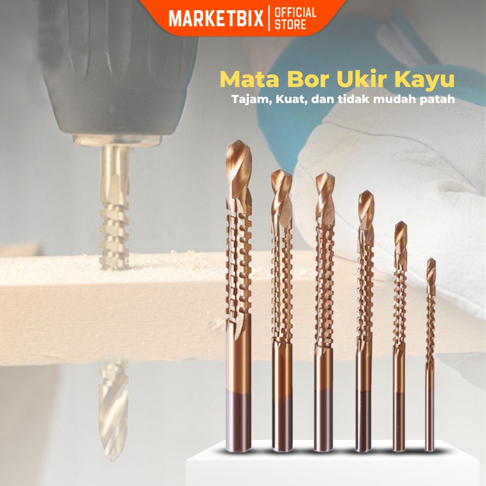 MARKETBIX Mata Bor Besi Baja Deko mata bor Hss Steel Titanium 1 set 6 PCS