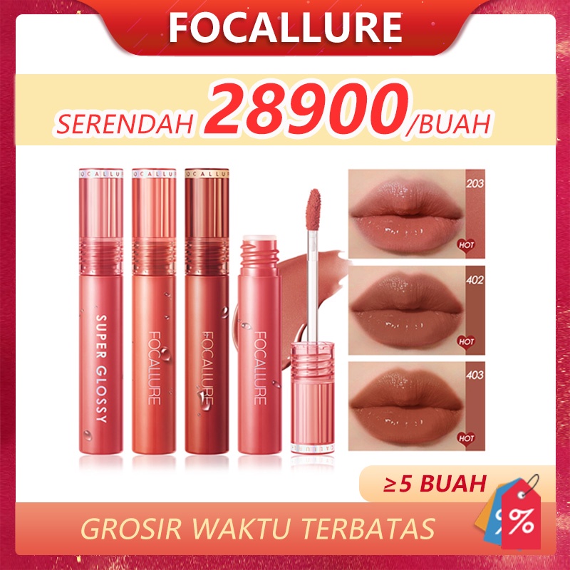 Focallure Jelly  Mirror Lip Gloss Clear Dewy Lip Tint Lipstick Long-Lasting Glossy Non-Stick Cup Soft Smooth